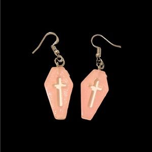 Earrings Pink Coffin Hollow Cross Resin Jewelry 🎃👻💀